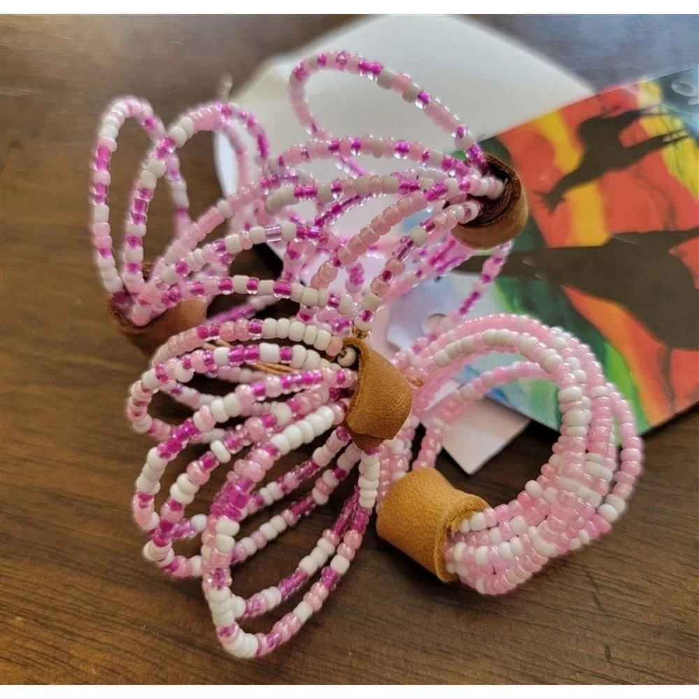 NWT Global Mosaic Africa Ariafrica Pink Beaded Napkin Rings 121567